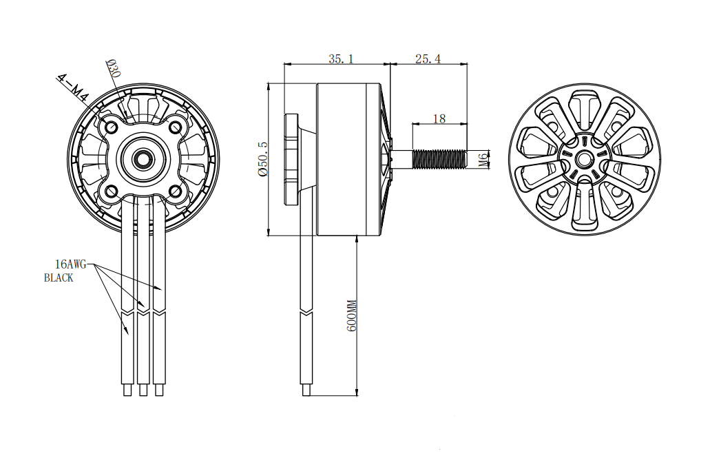 Технический чертеж мотора A4312 Brushless Motor с размерами и спецификациями